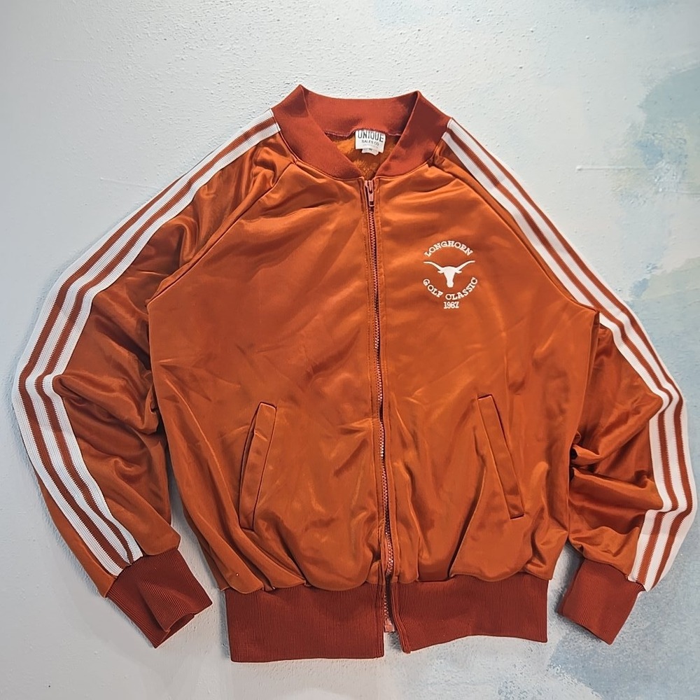 VTG Men M 1987 UT Longhorn Golf Classic Track Jacket Unique Sales‎ Co Orange TX